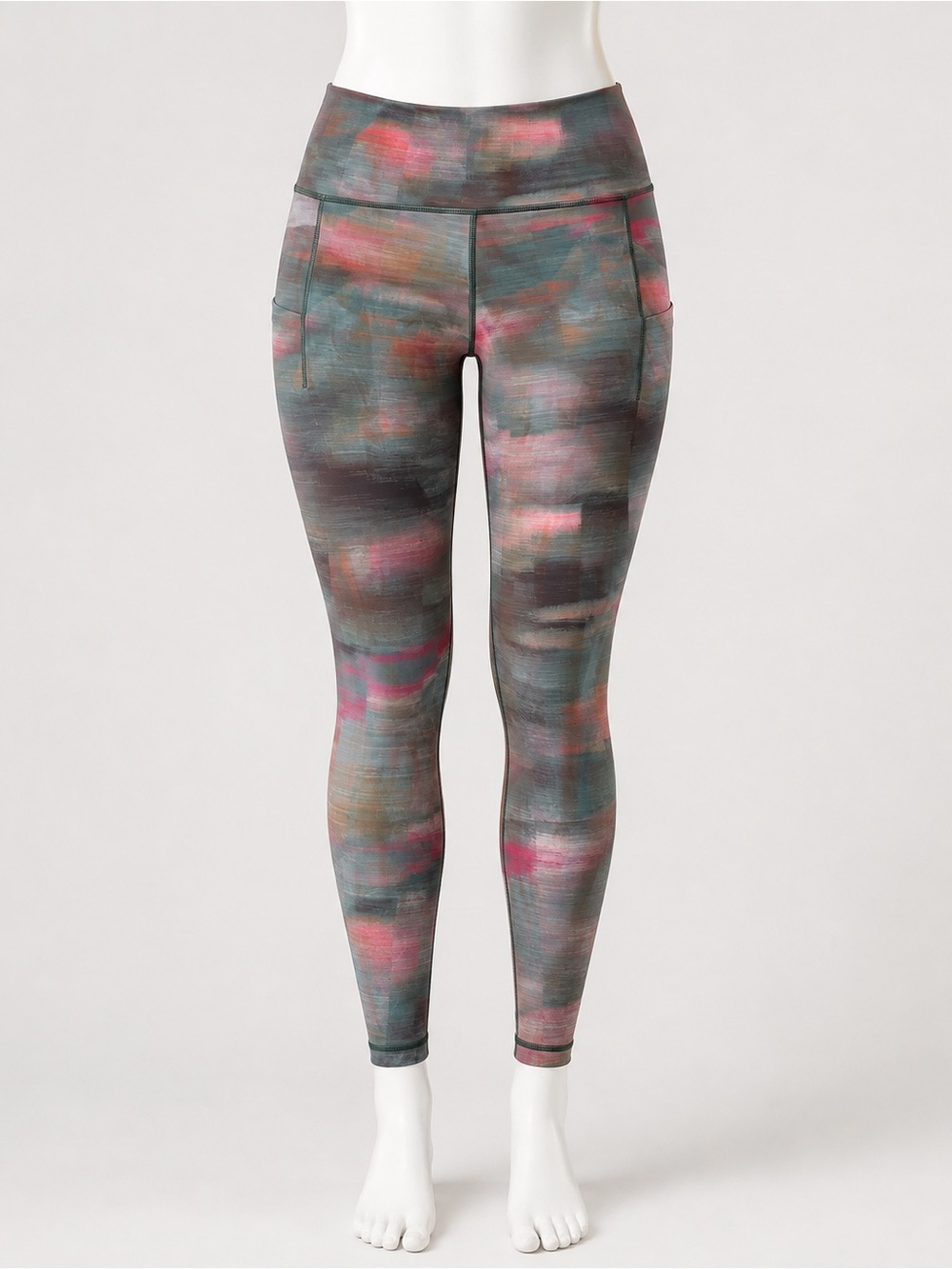 Athleta Painterly Print High-Rise Leggings - Pink & Gray & Green